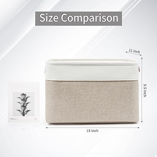 Bagnizer Storage Bins Large Fabric Storage Baskets for Shelves 3 Pack, Decorative Linen Closet Baskets with Handles for 