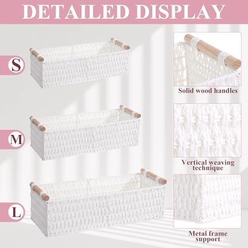 Boao 3 Pcs Boho Storage Wicker Baskets Handmade Woven Decorative Paper Rope Baskets for Organizing with Handle Counterto