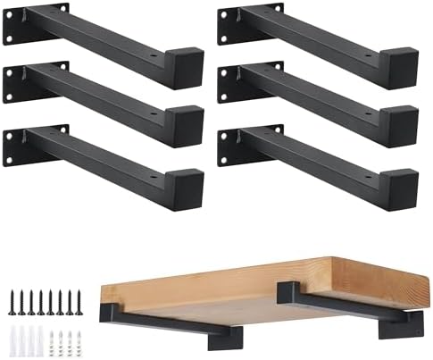 EZYDECOR 6Pcs Heavy Duty Shelf Brackets with Lip Black 8"/200mm