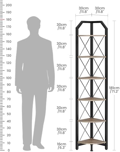 CHOEZON 6-Tier Corner Shelf, Industrial Corner Bookshelf, 71.2" Corner Storage Stand, Plant Stand Display Shelf, Corner 