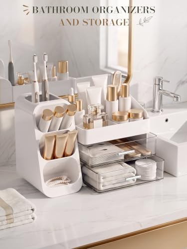 Makeup Organizer for Vanity - Large Skincare Organizers Countertop, Cosmetic Organizer with Brush Holder and 2 Drawer, M