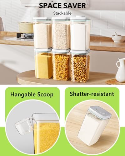 Ankou Airtight Pop Food Storage Container with Lid & 130ml Scoop, 4L/4.2qt BPA-Free Cereal, Rice, Flour, Pasta & Snack Container, Stackable & Durable,Kitchen Pantry Organizer