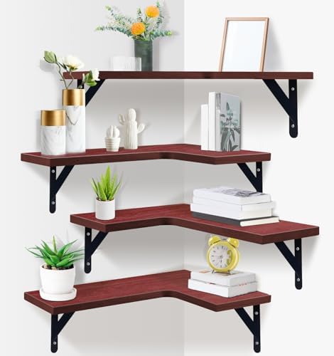 Corner Floating Shelves, Set of 4, Red, 15.9 x 11.4 Inch