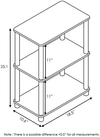 Furinno TURN-N-TUBE Storage Shelves, 3-Tier Book Shelf, Corner Shelf, Toolless Open Shelves, for Organization and Storag
