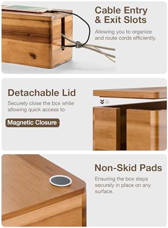 TIDITA Set 2 Sizes Wooden Cable Management Box Round Edge, Magnetic Lid