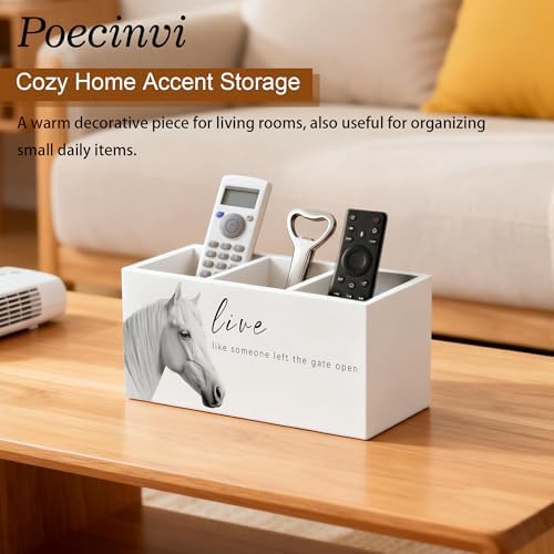 Inspirational White Horse Pen Holder for Home Office Desk, Horse Lover Gifts, Live Like Someone Left the Gate Open Motivational Wooden Box Sign Pencil Holder for Desk Shelf Organizer