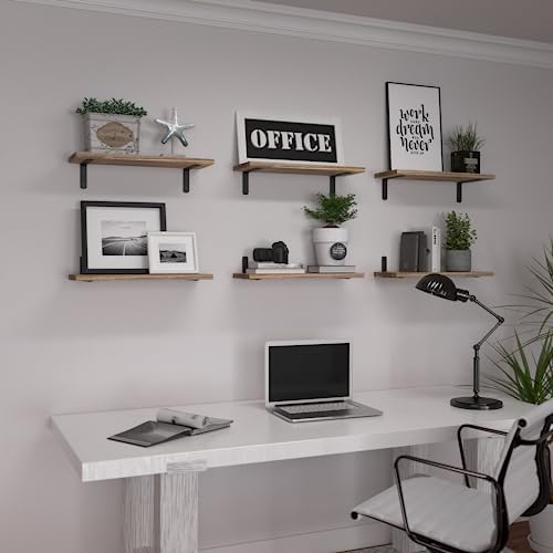 WOPITUES Floating Shelves Set of 6 for Wall Decor & Storage, Rustic Brown