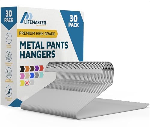 Lifemaster Metal Pants Hanger Set - 30 Pieces Elegant Non-Slip Closet Space Saving Hanger Set for Pants, Trouser, Blankets, and Jeans with Open Ended Sleek Design - White