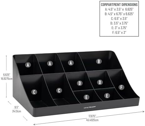 Mind Reader Cup and Condiment Station, Countertop Organizer, Coffee Bar, Kitchen, Stirrers, 17.875"L x 9.5"W x 6.625"H, 