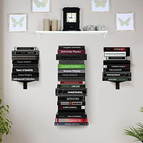 Floating Book Shelves for Wall, 8 Tier Invisible Floating Bookshelf, Vertical Spine Book Tower, Wall Mounted & Space Sav