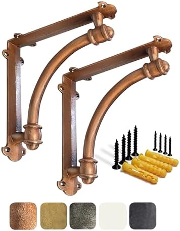 NACH Decorative Shelf Brackets, 2 Pack of 9.6 x 1.7 x 9.6 inch Copper Cast Iron Shelf Brackets - Decorative Brackets for