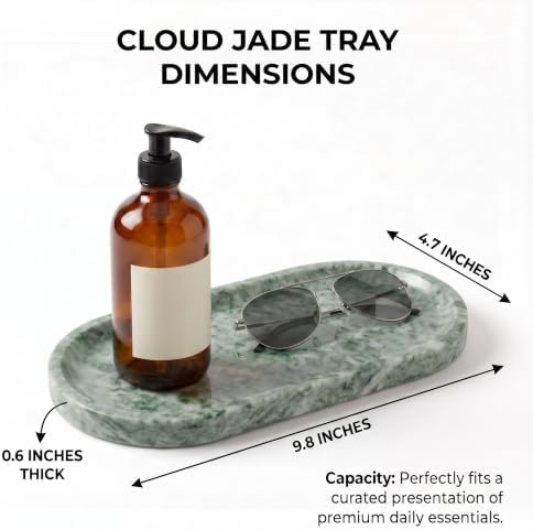 YKAJO Cloud Jade Oval Marble Tray, 9.8x4.7 Vanity Perfume Organizer Dish