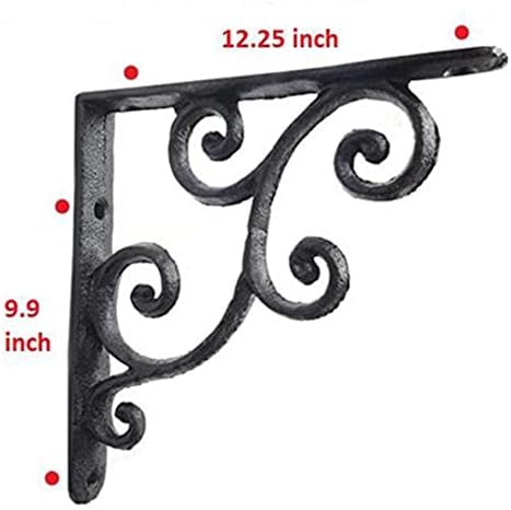 NACH Decorative Shelf Brackets, 1 Pack of 14.5 x 1 x 14.5 inch, Black Cast Iron Shelving Brackets - Metal Shelf Brackets