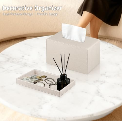 Extra Large Tissue Box Cover with Storage Tray,Rectangle Tissue Box Holder