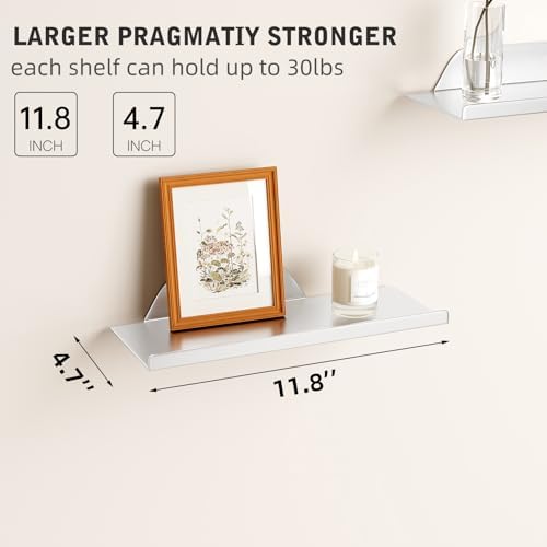 Floating Shelf for Wall, Off Center Metal Shelf for Decor, Modern Wall Shelf for Storage with Lip, Hanging Shelf for Liv