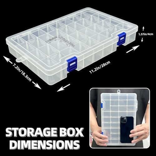 DUOFIRE Plastic Organizer Storage Box, Adjustable Divider 34 Grids, 1 Pack