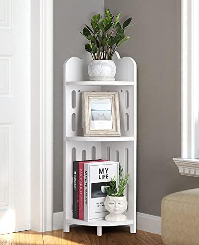 Meangood Bathroom Corner Shelf Stand, 3 Tier Solid Wood Display Shelf for Narrow Space, Shower Corner Shelf, Plant Stand