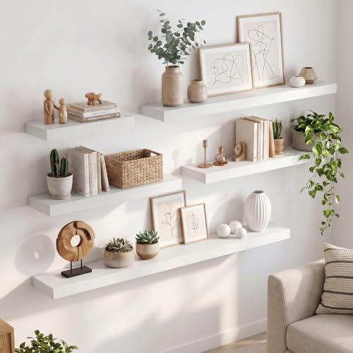 8 inch Deep Floating Shelves for Wall, 36" Wide, White Finish, 2-Pack