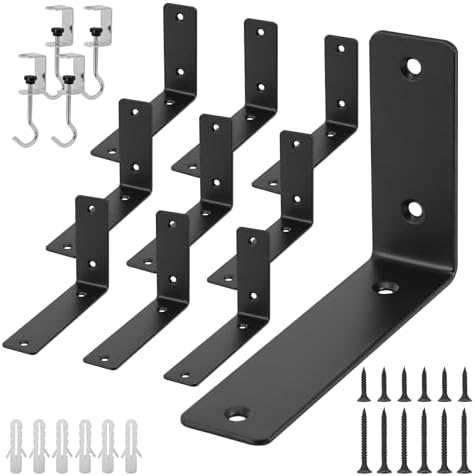 L Floating Shelf Brackets,10 Pack Heavy Duty L Brackets for Shelves, L 6" X H 4" Black Metal Countertop Support Brackets