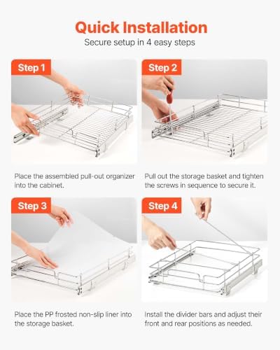 VEVOR Pull Out Cabinet Organizer 12.4" W x 16.54" D Steel Slide Out Drawers