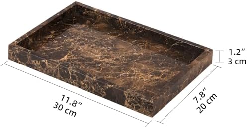 Marble Bathroom Vanity Tray, Dark Brown, 12"x 8" x1.2"