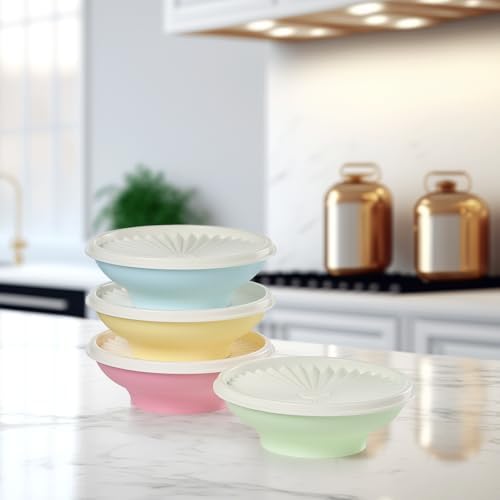 Tupperware Heritage Collection, New 4 Cereal Bowl with Lids Set in Vintage Colors, Dishwasher Safe and BPA Free (4 containers, 4 lids)