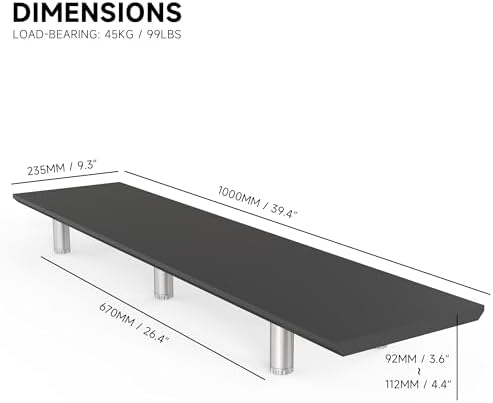 Fenge 39.4” Dual Monitor Stand with Height Adjustable Legs, Black