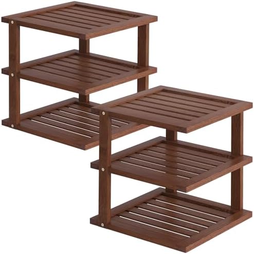 2 Pack Bamboo Corner Shelf,3 Tier Kitchen Cabinet Organizer for Plates and Dishes,Pantry Storage and Spice Rack（Brown）