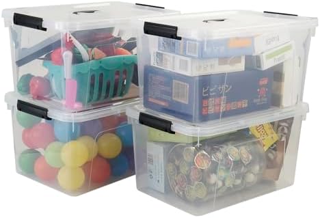 4-Pack 18 L Plastic Storage Box, Clear Latch Storage Bin with Lid