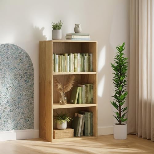 POWERSTONE 3 Tier Bookcase, Small Open Bookshelf, Wooden Storage Book Shelf with Adjustable Panels for Living Room, Home