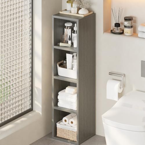 ALISENED 45.6" Tall Narrow Bookshelf,4 Shelf Wooden Corner Bookcase,Modern Skinny Cubes Storage Organizer Display Shelvi