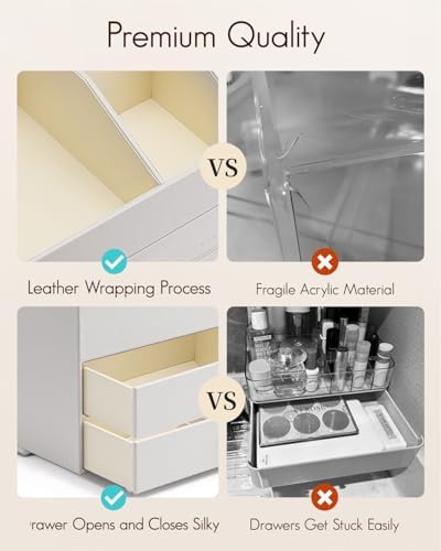 VLANDO 3-Layer Makeup Organizer with 2 Large Drawers for Vanity,White