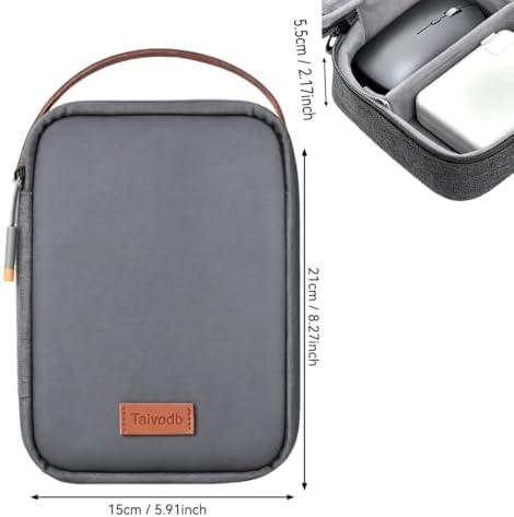 Tech Pouch 8.3" Cable Organizer, Leather Handle, EDC Bag for Travel & Cords