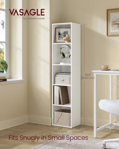 VASAGLE Bookshelf, 5-Tier Bookcase, 11.9 x 9.4 x 52.8 Inches