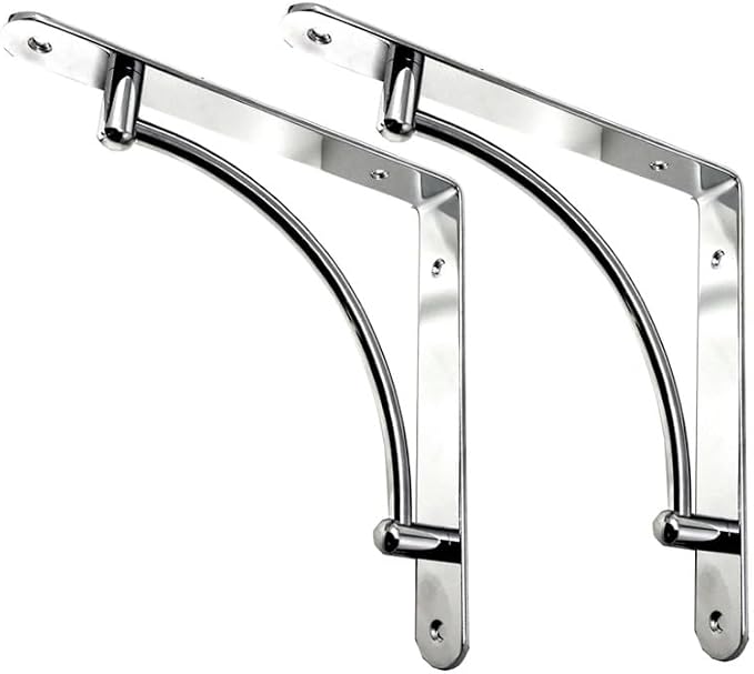 Decorative Contemporary Shelf Brackets - 8 3/4" x 8 3/4" - Polished Chrome - Pair