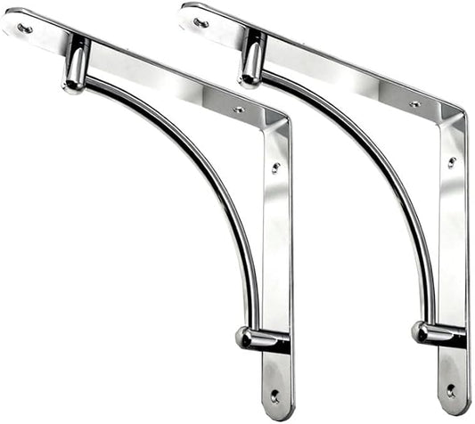 Decorative Contemporary Shelf Brackets - 8 3/4" x 8 3/4" - Polished Chrome - Pair