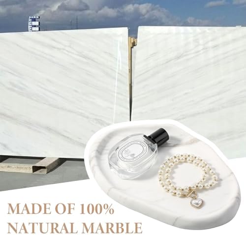 Koville Luxurious Natural White Marble Vanity Tray, Cloud Shape Serving Stone Key Tray for Home Decor, 10" x 7" Marble S