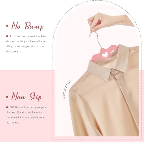 HOUSE DAY Pink Velvet Hangers 120 Pack, Non Slip Felt Hangers Heart-Shaped