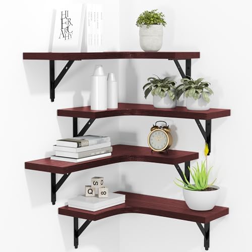 ROMGUAR CRAFT Corner Floating Shelves Wall Mounted Set of 4, Red