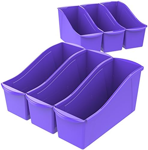 Storex Large Book Bin, Interlocking Plastic Organizer for Home, Office and Classroom, Purple, 6-Pack (71103A06C)