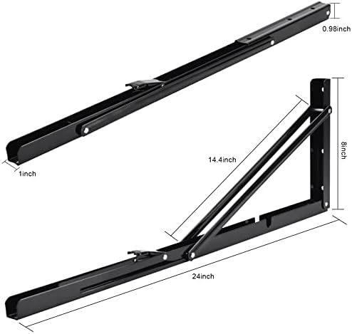 YUMORE 24 Inch Folding Shelf Bracket, Heavy Duty L Bracket, Black, 2 Pack