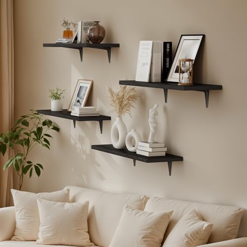 SKYSEN Floating Shelves for Wall Set of 6, 23.6in Wood Wall Shelf for Decor, Bathroom, Bedroom, Storage, Book,Kitchen, L