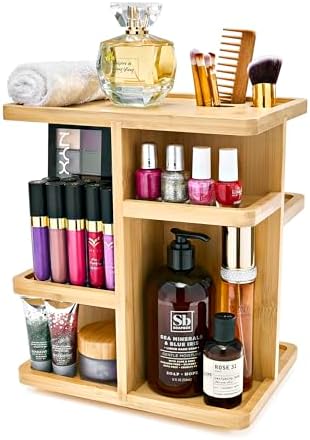 Sorbus Bamboo Makeup Organizer, Rotating Cosmetic Storage for Vanity (Tan)