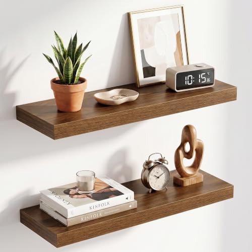 24 Inch Floating Shelves for Wall 2 Pack, Wood Wall Bathroom Shelves