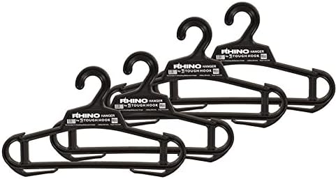 Rhino Tough Hook Heavy Duty Clothes Hangers, USA-Made, Body Armor, 4 Black