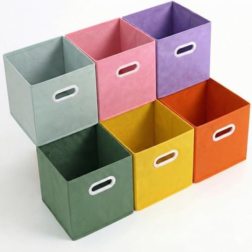 Lourome 11 inch Cube Storage Organizer, 6Color 6 Pack, with Handle
