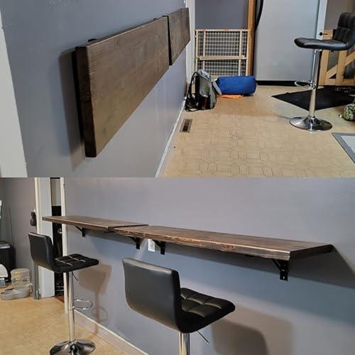 6 PCS 16 Inch Black Folding Shelf Brackets Heavy Duty, Wall Mounted Collapsible Triangle Shelf Bracket for Table Bench W
