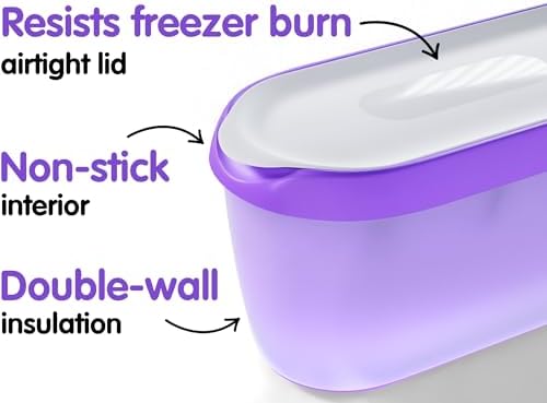 SUMO Set of 2, Ice Cream Containers for Homemade Ice Cream - 1.5 Quart Each, Reusable Freezer Storage Containers - Purple