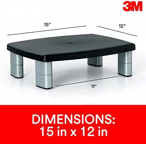 3M Adjustable Monitor Stand, Three Leg Segments, Simply Adjust Height from 1" to 5 7/8", Holds Up to 80 lbs, 11" Space B