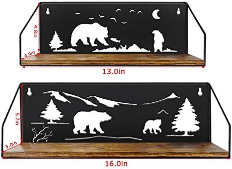 Giftgarden Floating Shelves for Wall with Unique Adorable Bears Cutouts, Rustic Wooden Iron Wall Shelf Bear Decor for Bathroom Cabin Lodge Bedroom Kitchen Living Room Nursery, Black, Set of 2